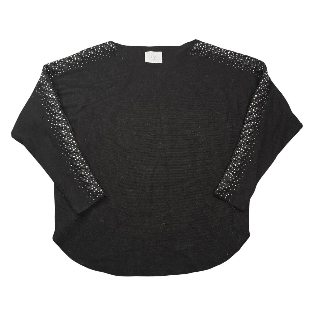 LIV Milano Sweater Womens Large Black Studded Dolman Sleeve Lightweight Knit
